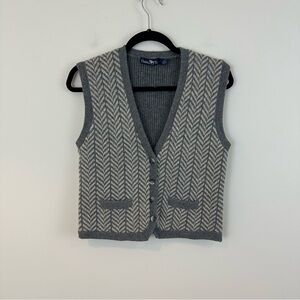 Hunter's Run Vintage Blue Gray and Cream Herringbone Knit Vest Size Large Wool